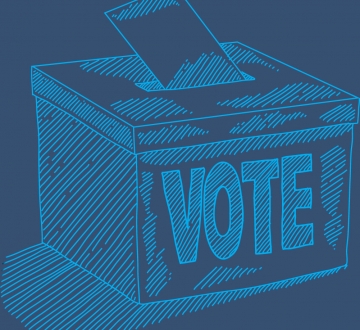 Line drawing of ballot box that reads "VOTE!"
